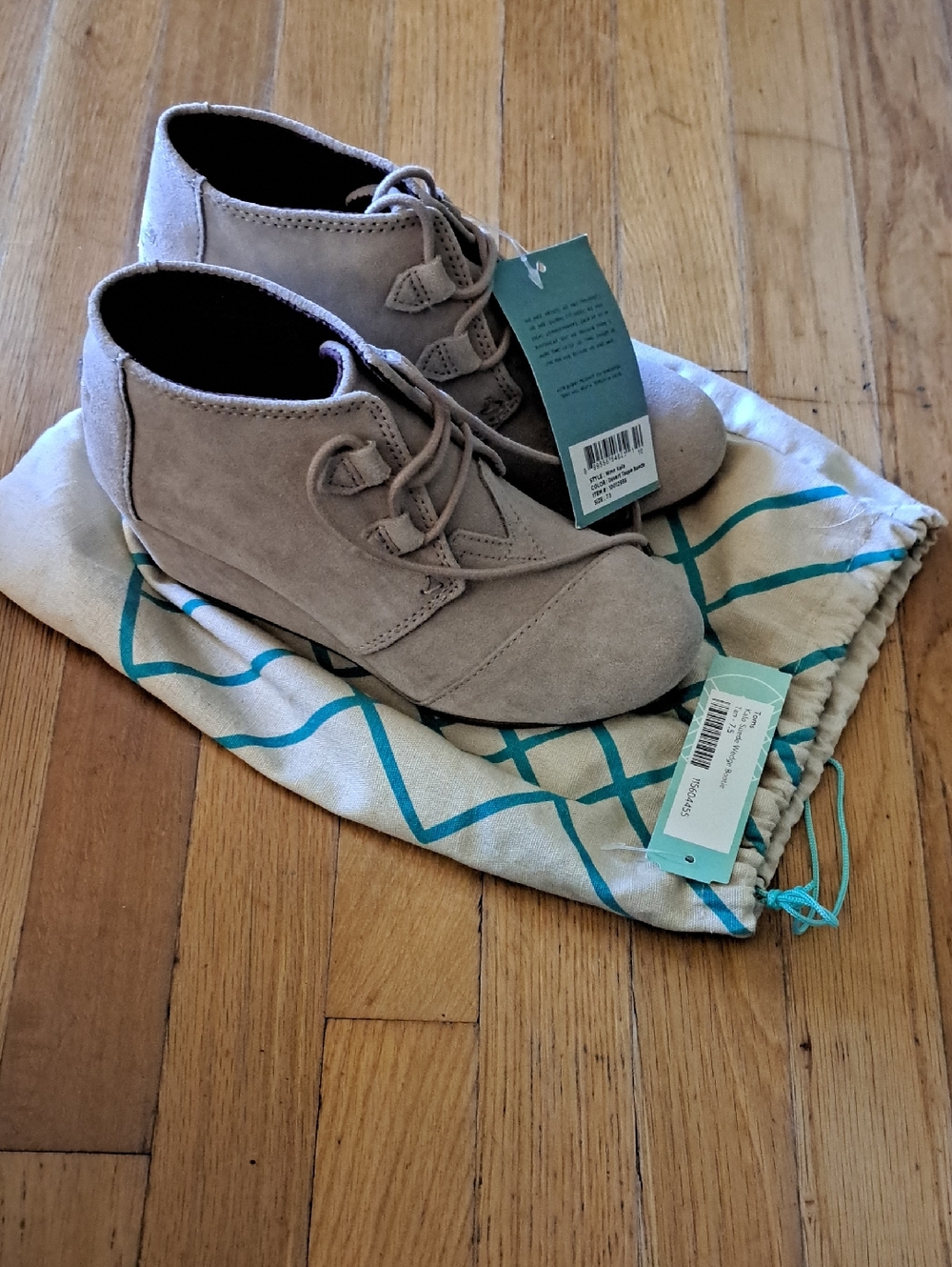 Toms Suede Lace-Up Wedge Booties in Light Taupe